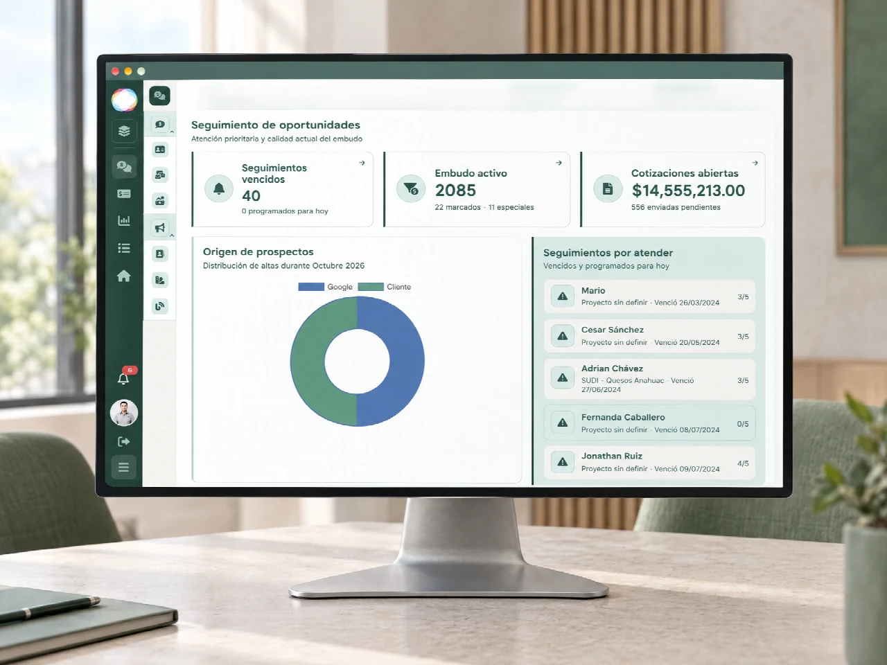Tablero de indicadores comerciales de SUDI en un monitor de escritorio